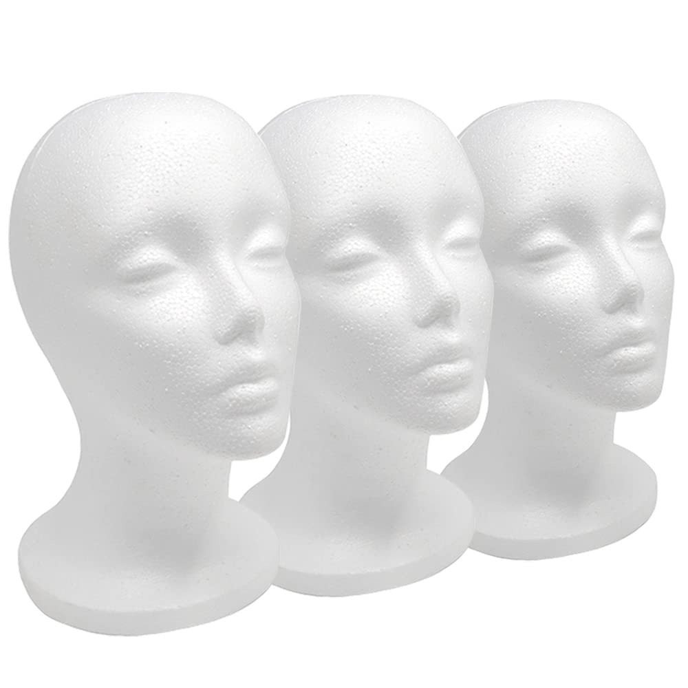 12" 3 Pcs Foam Wig Head Tall Female Foam Mannequin Wig Stand and Holder for Style Model And Disp...