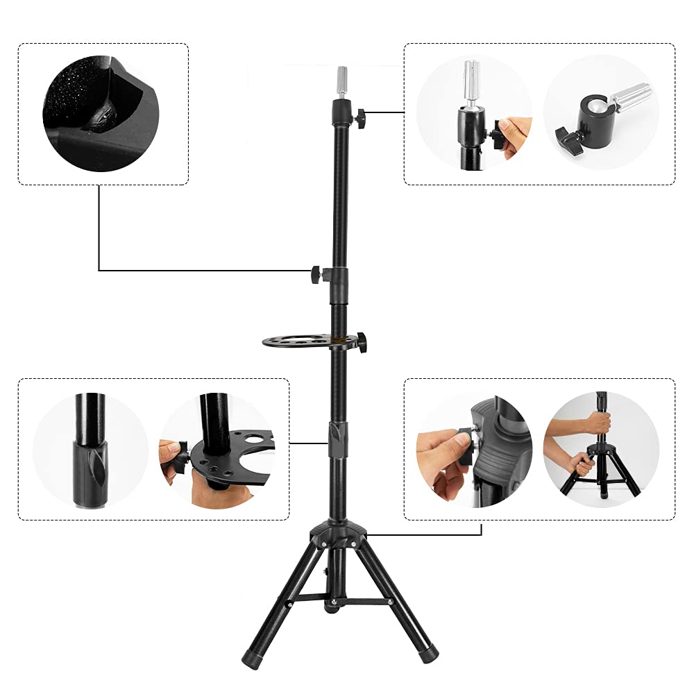 Wig Stand Tripod 55 Inch Metal Wig Mannequin Head Tripod Stand For Hairdressing Training Head Adj...