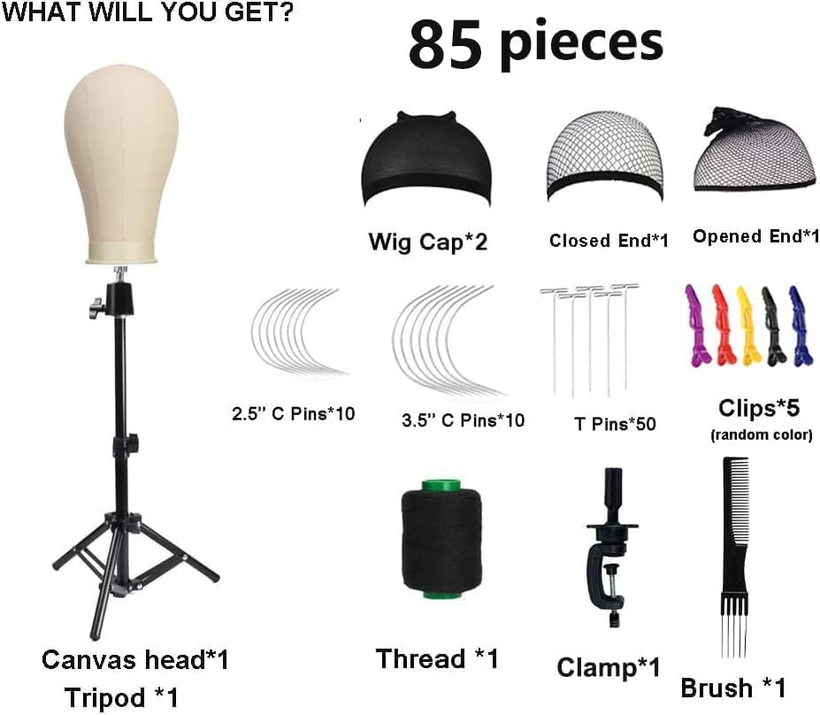 SZCY LLC 23 Inch Canvas Block Mannequin Head for Wigs Making Display with Wig Caps T Pins C Brist...