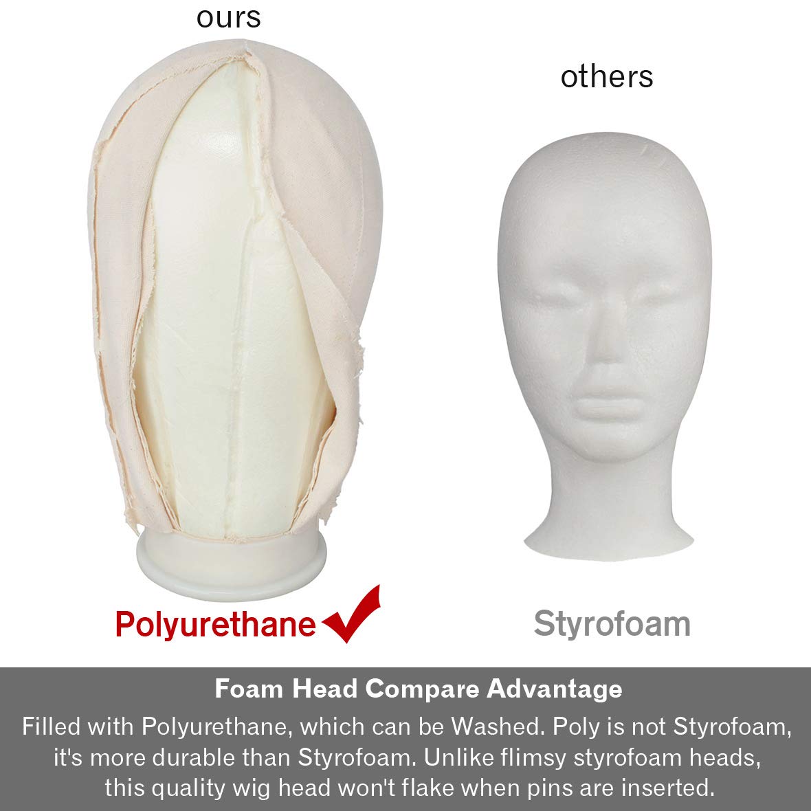 Leeven 21"24" Poly Canvas Block Head Professional Mannequin Canvas Head for Making DryingStyling ...