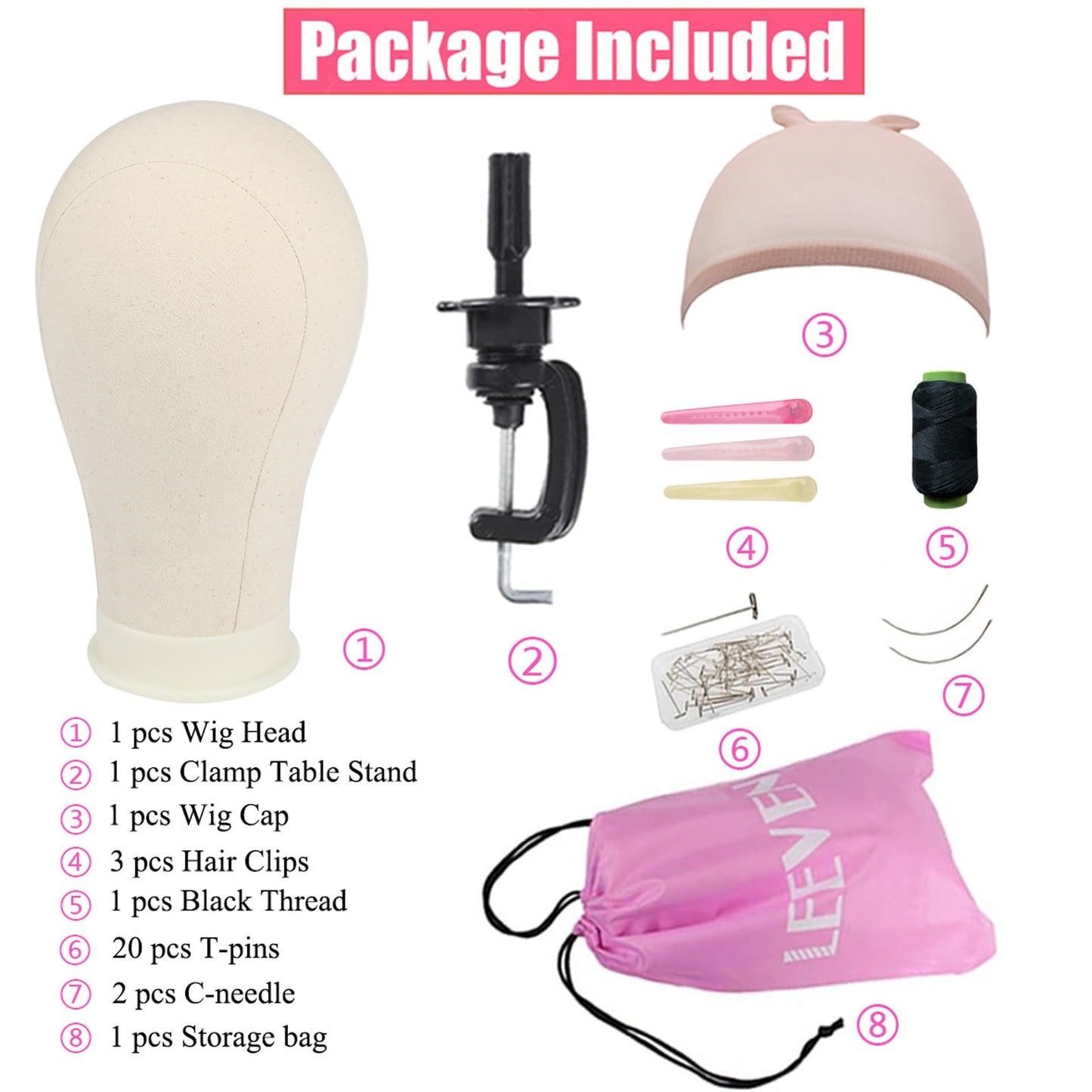 Leeven 21"24" Canvas Block Head for Making Wig Mannequin Head With T Pins and Clamp stand for Wig...
