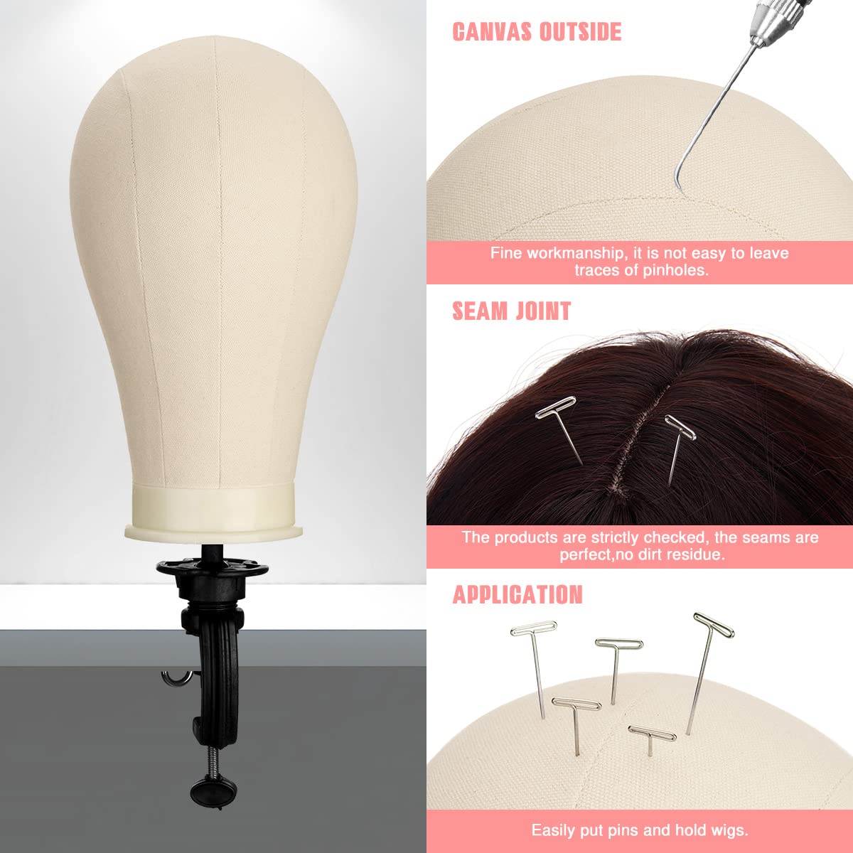 SZCY LLC 23 Inch Canvas Block Mannequin Head for Wigs Making Display with Wig Caps T Pins C Brist...
