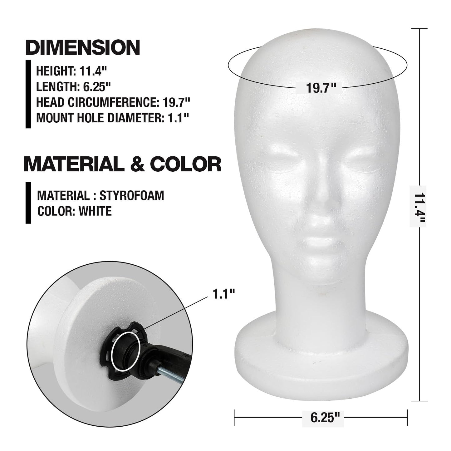 STUDIO LIMITED 114Inch Styrofoam Mannequin Head 2 Pack White Foam Wig Stand for Wigs Hats Masks ...