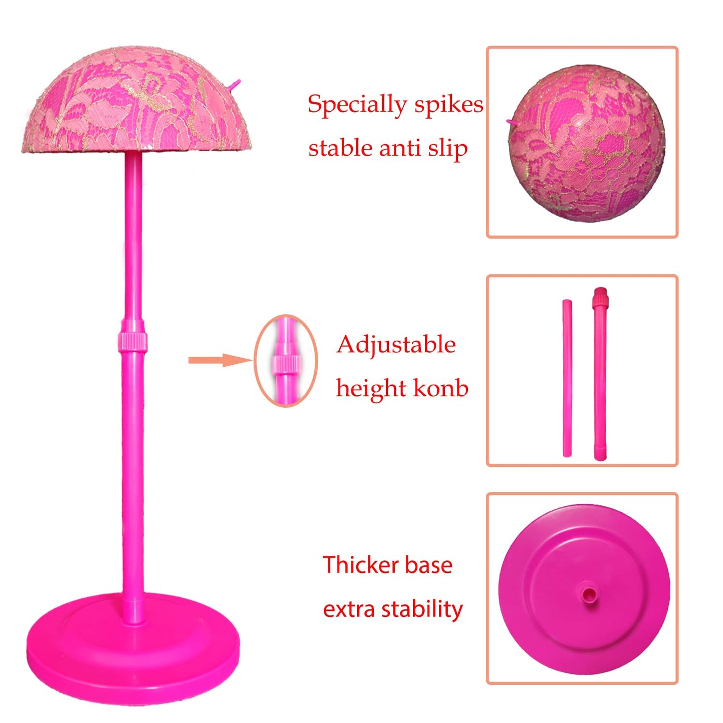 Wig Stand Pink 1PC Adjustable Height Portable Wig Holder Stands NonSlip Wig Head Holders Sturdy P...