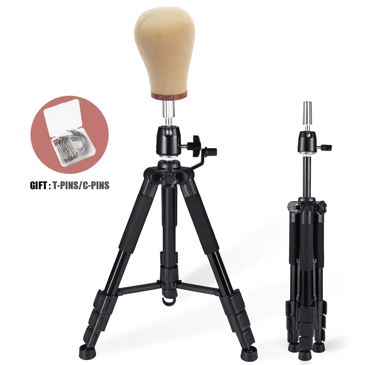 Veloura Wigz Wig Stand Tripod with NonSlip Base Adjustable Mannequin Head Stand with Hook Heavy Du...