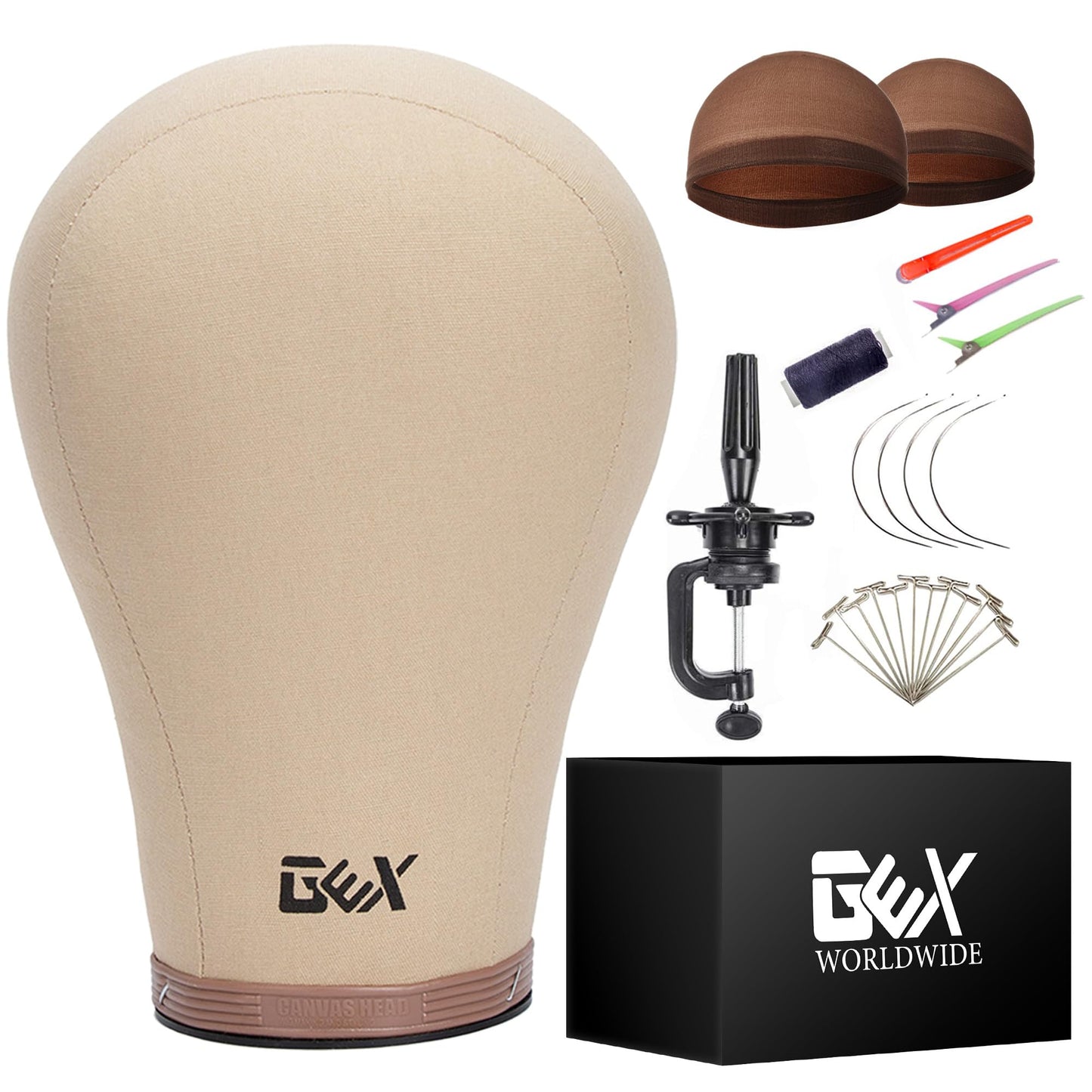 GEX 20"24" Cork Canvas Block Head Mannequin Head Wig Display Styling Head With Mount Hole Light B...
