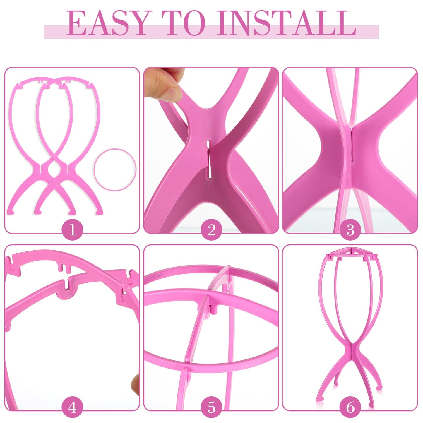 obeoby Wig Stand Portable Wig Holder Wig Head Stand for All Wigs Travel Wig pink3pack