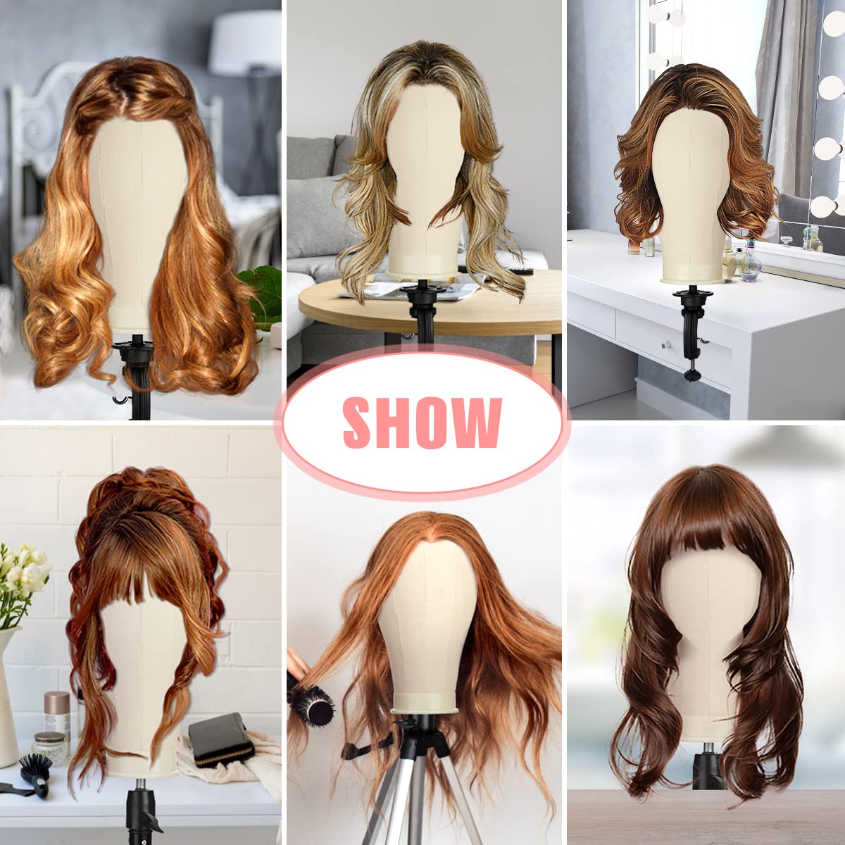 SZCY LLC 23 Inch Canvas Block Mannequin Head for Wigs Making Display with Wig Caps T Pins C Brist...