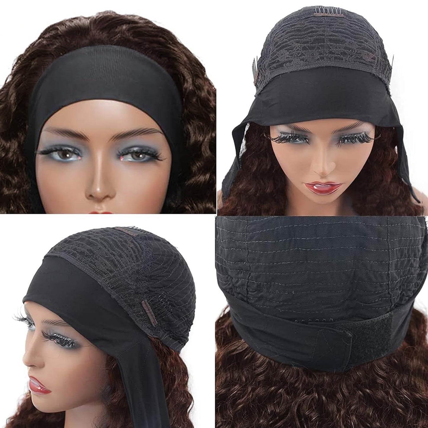 Aiterina Headband Wig Human Hair Headband Wig Deep Wave Human Hair Wigs for Black Women Glueless ...