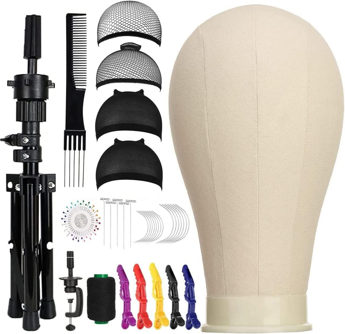 SZCY LLC 23 Inch Canvas Block Mannequin Head for Wigs Making Display with Wig Caps T Pins C Brist...