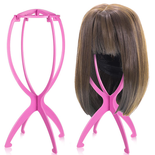 obeoby Wig Stand Portable Wig Holder Wig Head Stand for All Wigs Travel Wig pink 2pack