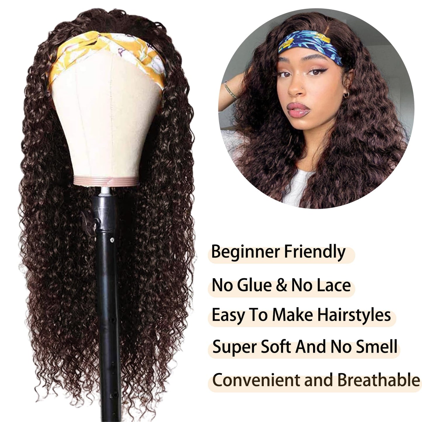 Aiterina Headband Wig Human Hair Headband Wig Deep Wave Human Hair Wigs for Black Women Glueless ...