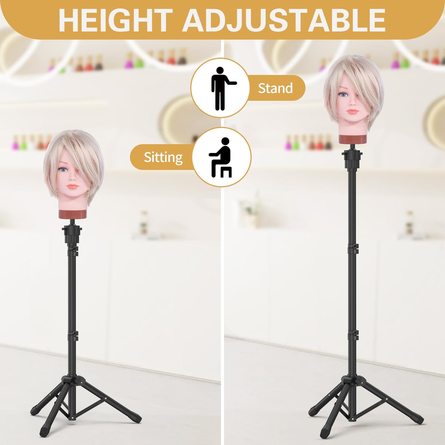 Relx Wig Head Stand Adjustable Mannequin Head Stand Wig Stand Tripod for Cosmetology Hairdressi...