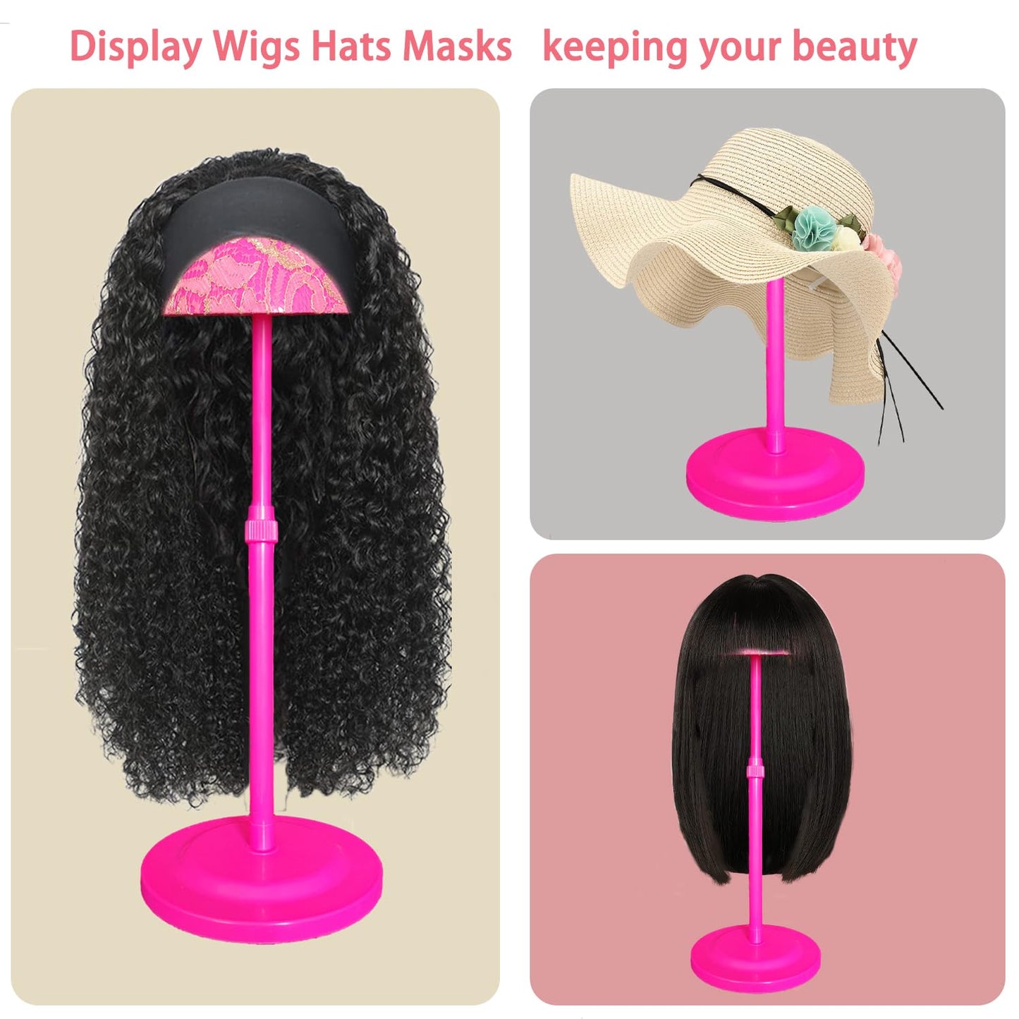 Wig Stand Pink 1PC Adjustable Height Portable Wig Holder Stands NonSlip Wig Head Holders Sturdy P...