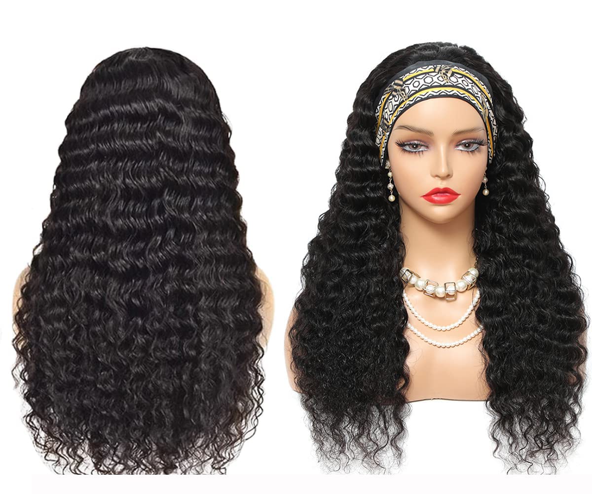 Aiterina Deep Wave Headband Wig 10 Inch Glueless Human Hair Wigs Machine Made No Lace Curly Hair ...