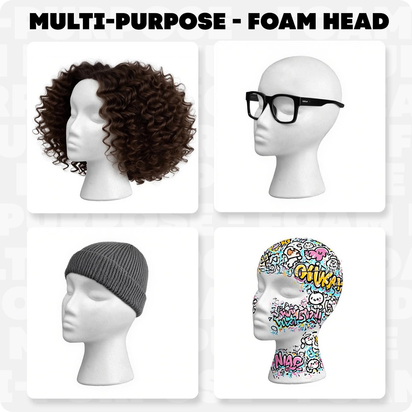 11" 3 Pcs Wig Head Tall Female Foam Mannequin Wig Stand and Holder for Style Model And Display H...