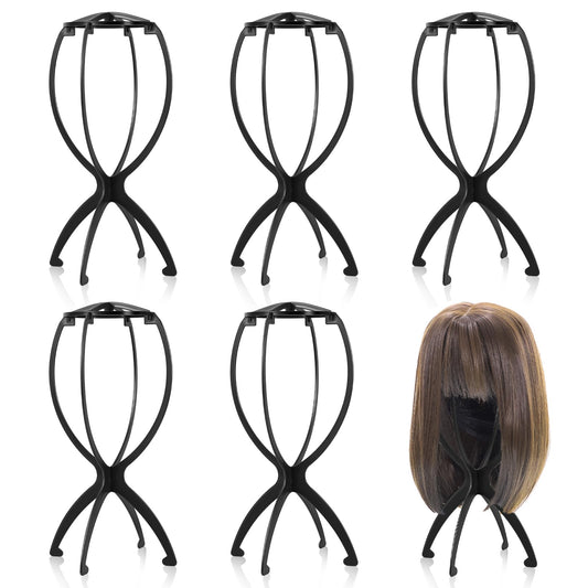 obeoby Wig Stand Portable Wig Holder Wig Head Stand for All Wigs Travel Wig black 6 pack