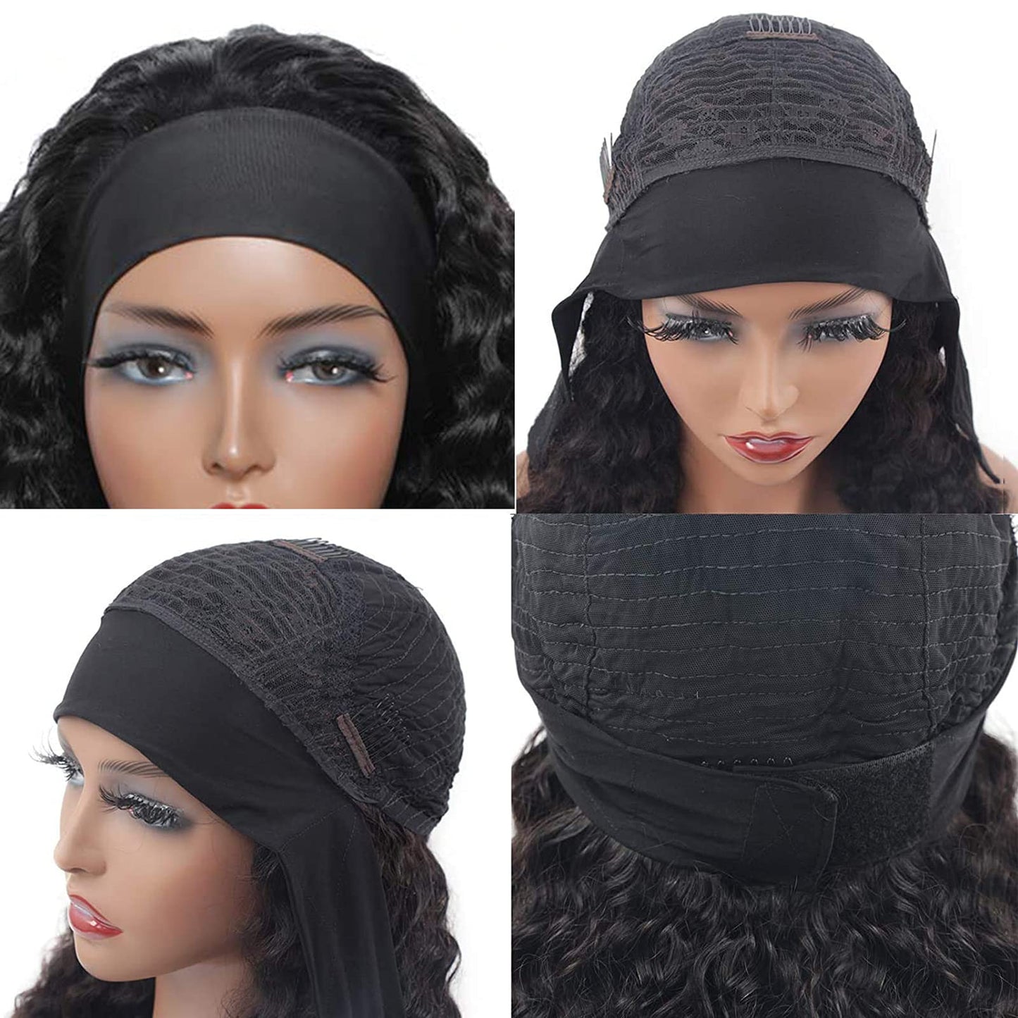 Aiterina Deep Wave Headband Wig 10 Inch Glueless Human Hair Wigs Machine Made No Lace Curly Hair ...