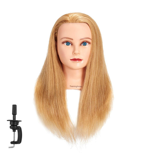 2022" 100 Human Hair Mannequin Head Training Head Cosmetology Manikin with Free Clamp Stand Blonde