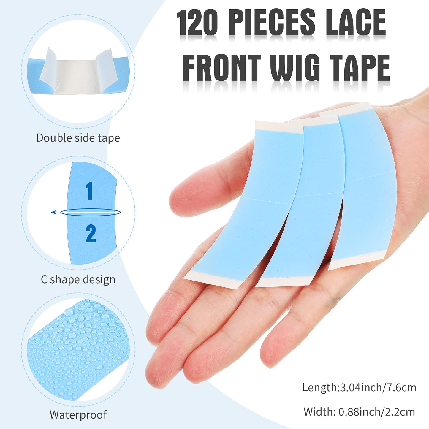 Maitys 120 Pieces Lace Front Wig Tape Double Sided Adhesive Waterproof CShaped for Long Short No ...
