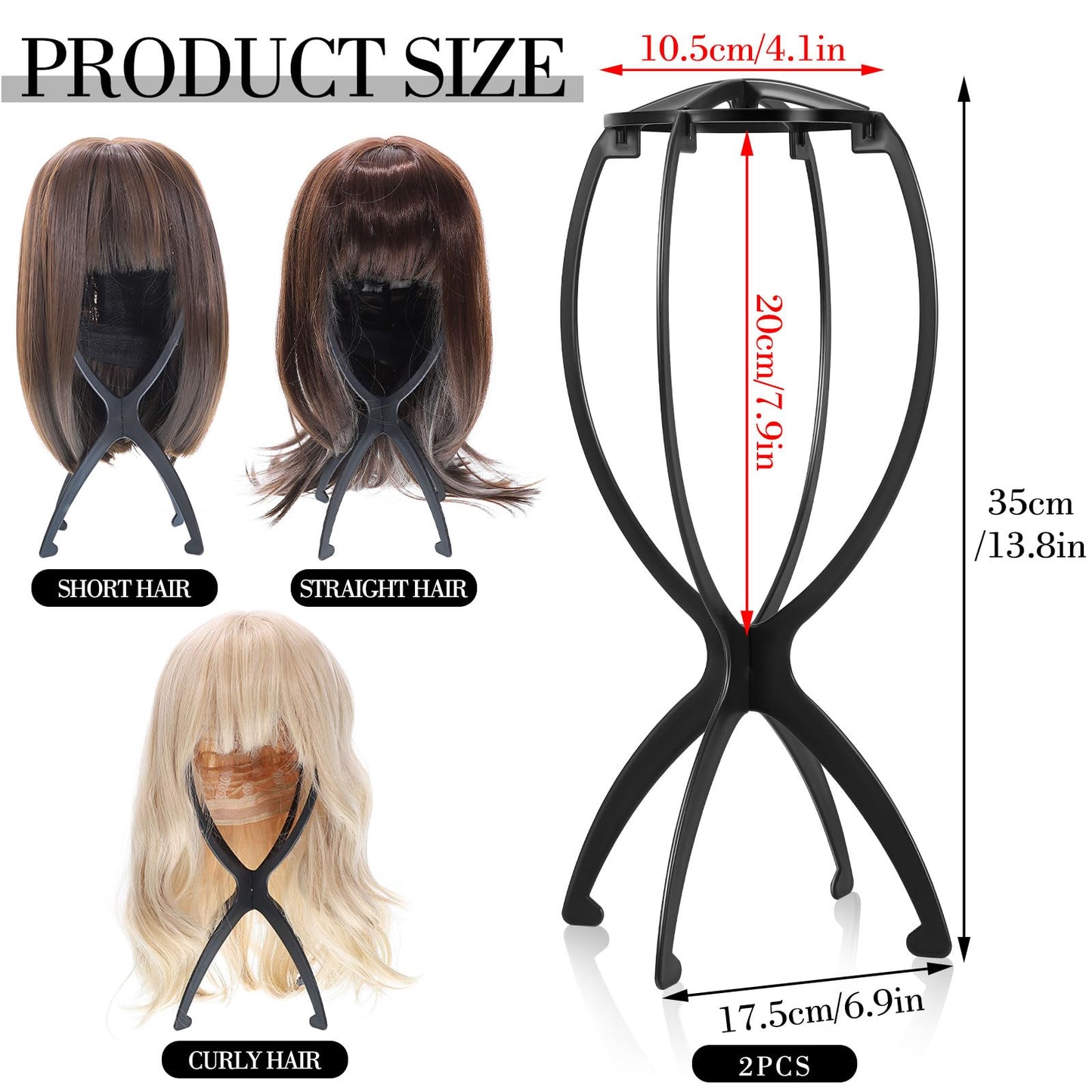 obeoby Wig Stand Portable Wig Holder Wig Head Stand for All Wigs Travel Wig black3pack
