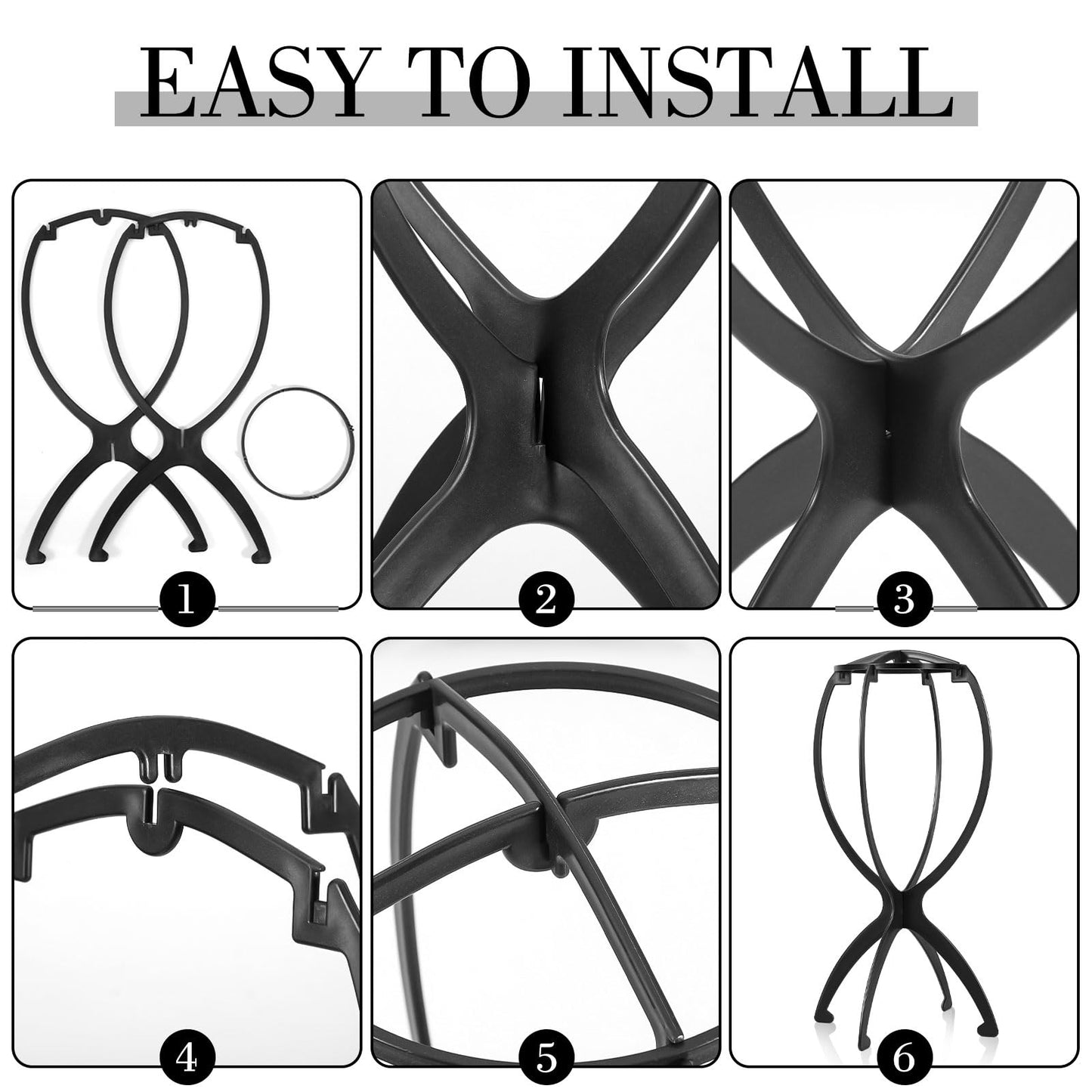 obeoby Wig Stand Portable Wig Holder Wig Head Stand for All Wigs Travel Wig black3pack