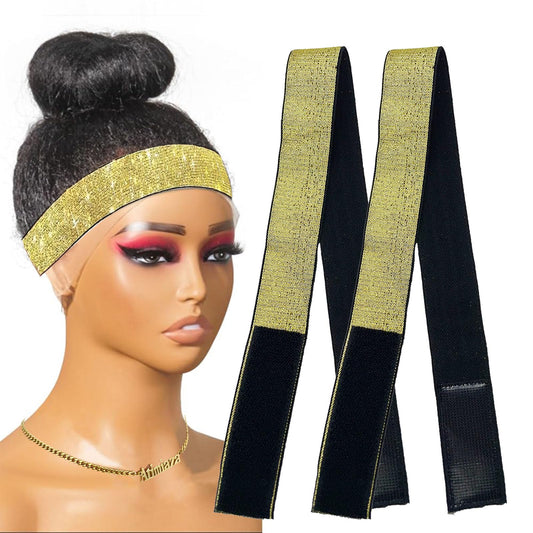 Atimiaza 2 Pcs Elastic Gold Lace Melting Bands  Wig Band for Lace Fronts Edge Wrap to Lay Edges P...