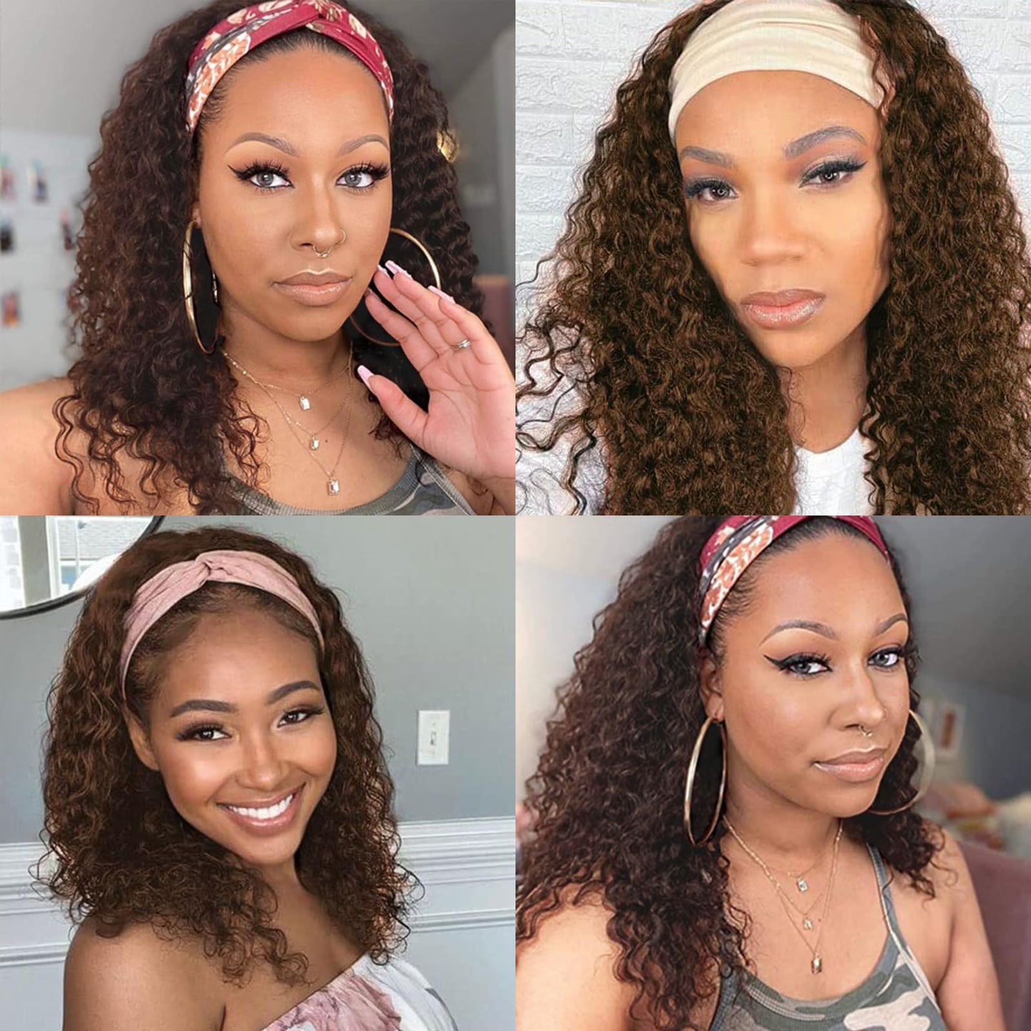 Aiterina Headband Wig Human Hair Headband Wig Deep Wave Human Hair Wigs for Black Women Glueless ...