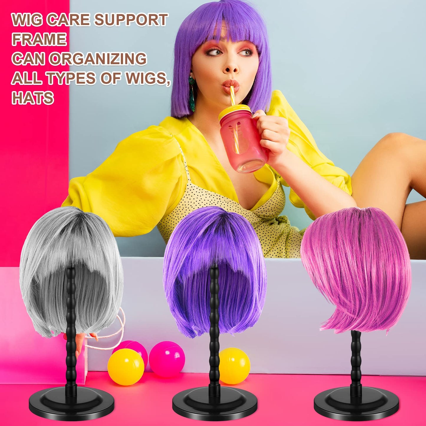 Reginary 8 Pieces Wig Head Stand for Multiple Wigs Mannequin Head 138 Inch Portable Hat Display S...