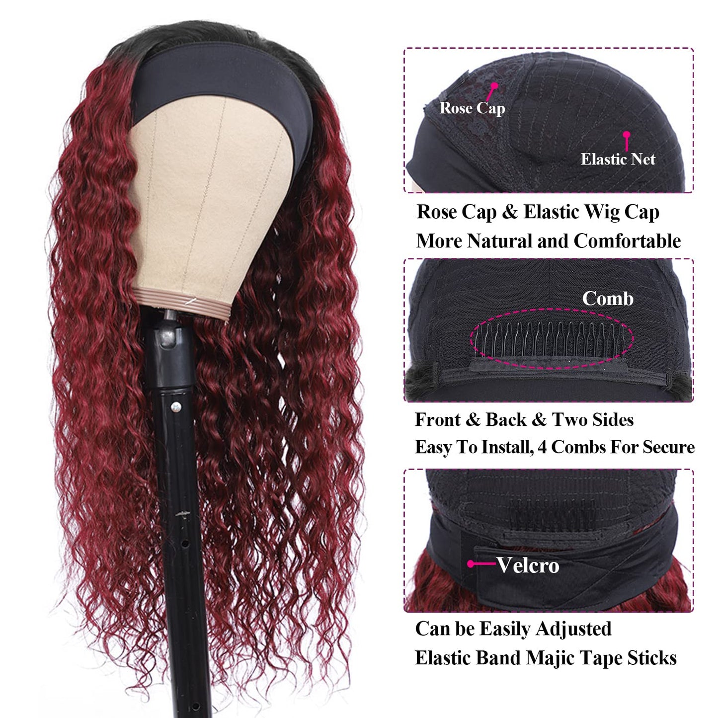 Aiterina Headband Wig deep wave human hair wigs for Black Women Brazilian Remy Hair Glueless Non ...
