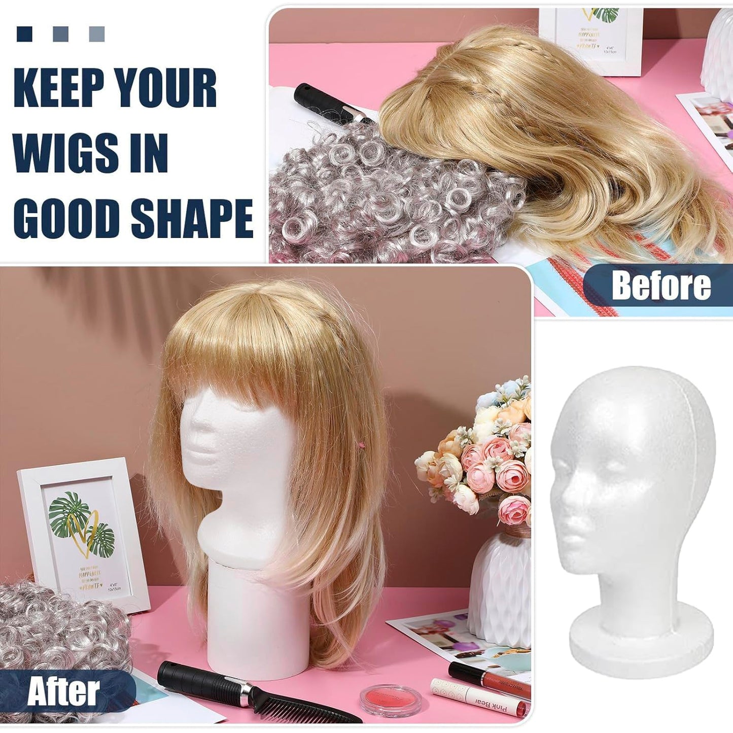STUDIO LIMITED 114Inch Styrofoam Mannequin Head 1 Pack White Foam Wig Stand for Wigs Hats Masks ...