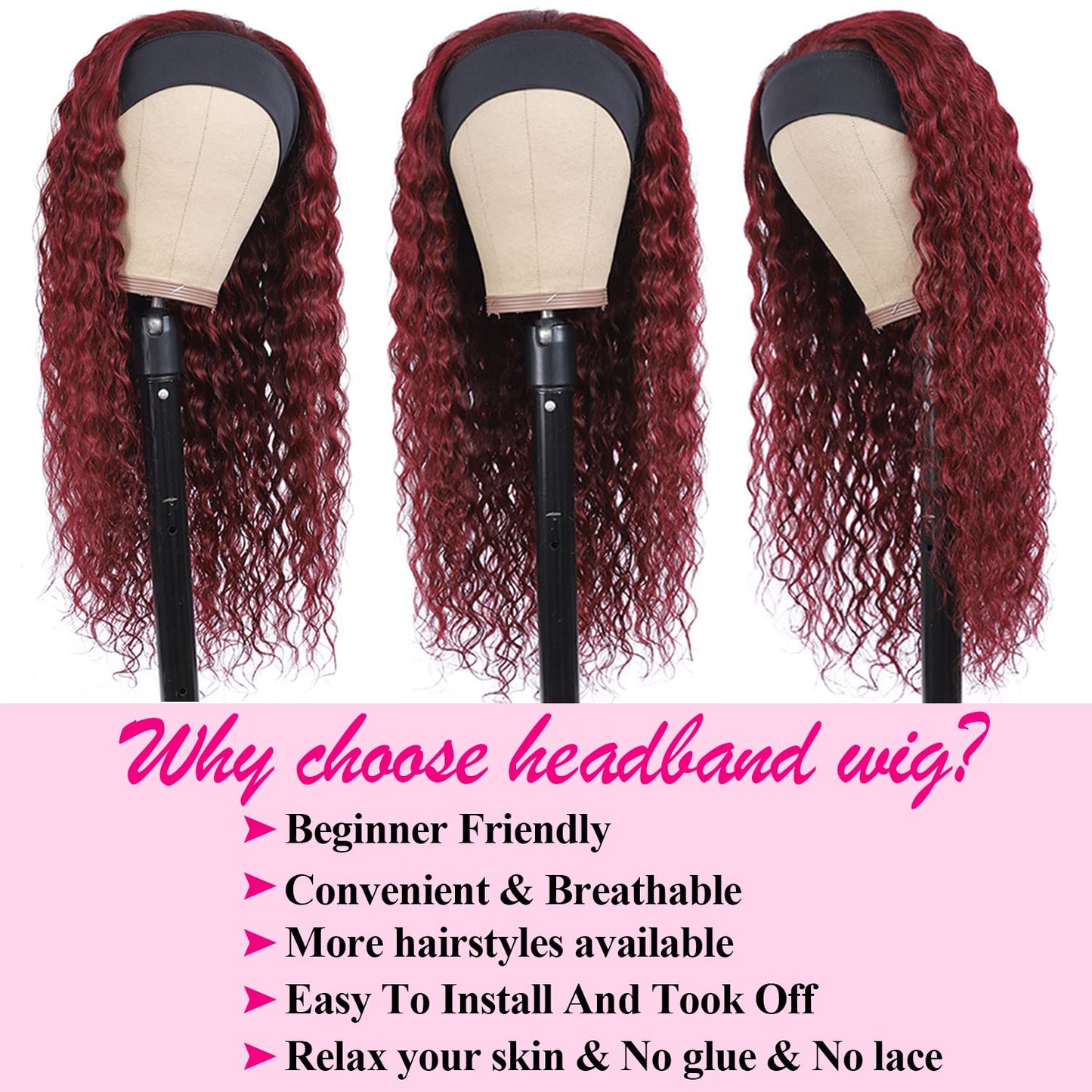 Aiterina Headband Wig deep wave human hair wigs for Black Women Brazilian Remy Hair Glueless Non ...