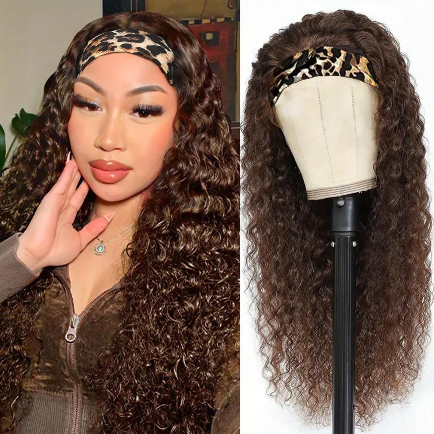 Aiterina Headband Wig Human Hair Headband Wig Deep Wave Human Hair Wigs for Black Women Glueless ...