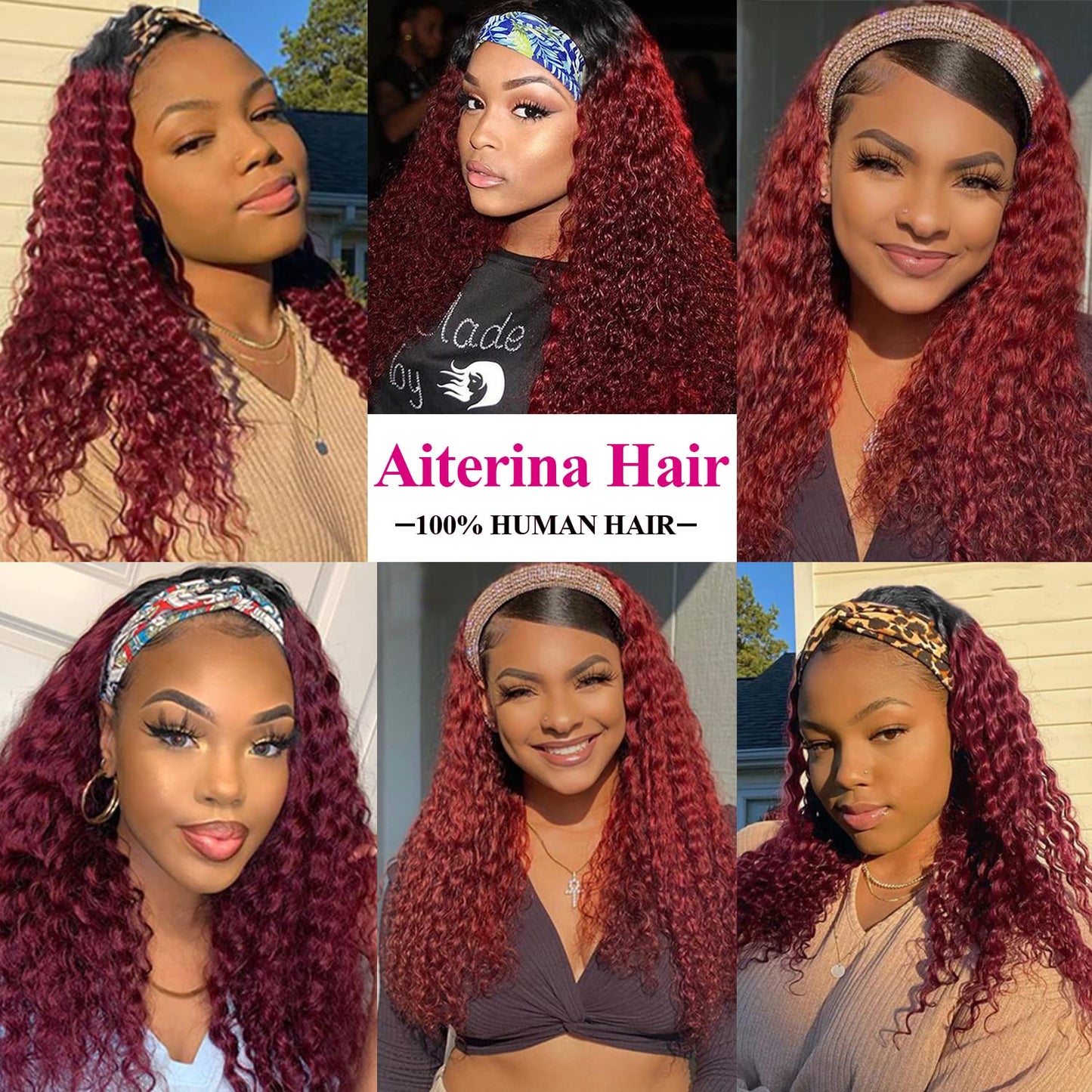 Aiterina Headband Wig deep wave human hair wigs for Black Women Brazilian Remy Hair Glueless Non ...