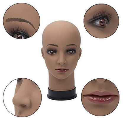 BHD BEAUTY Bald Mannequin Head Brown Female Professional Cosmetology for Wig Making Display wigs ...