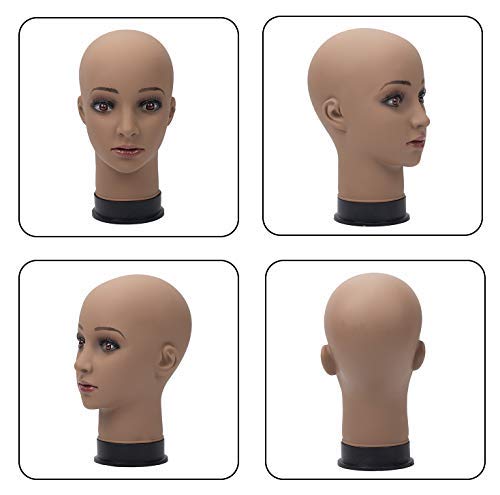 BHD BEAUTY Bald Mannequin Head Brown Female Professional Cosmetology for Wig Making Display wigs ...