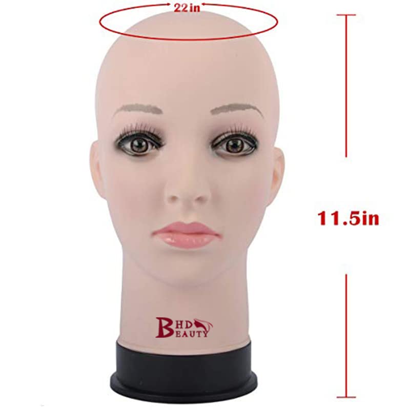 BHD BEAUTY Bald Mannequin Head Beige Female Professional Cosmetology for Wig Making Display wigs ...