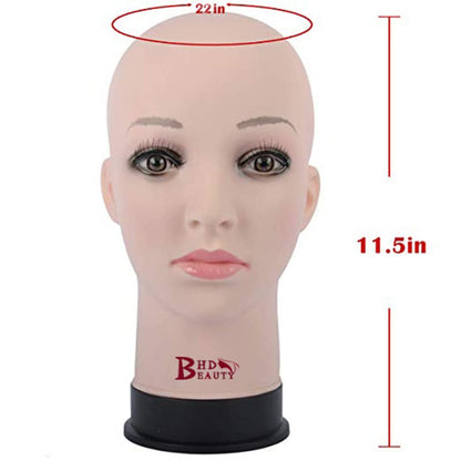 BHD BEAUTY Bald Mannequin Head Beige Female Professional Cosmetology for Wig Making Display wigs ...