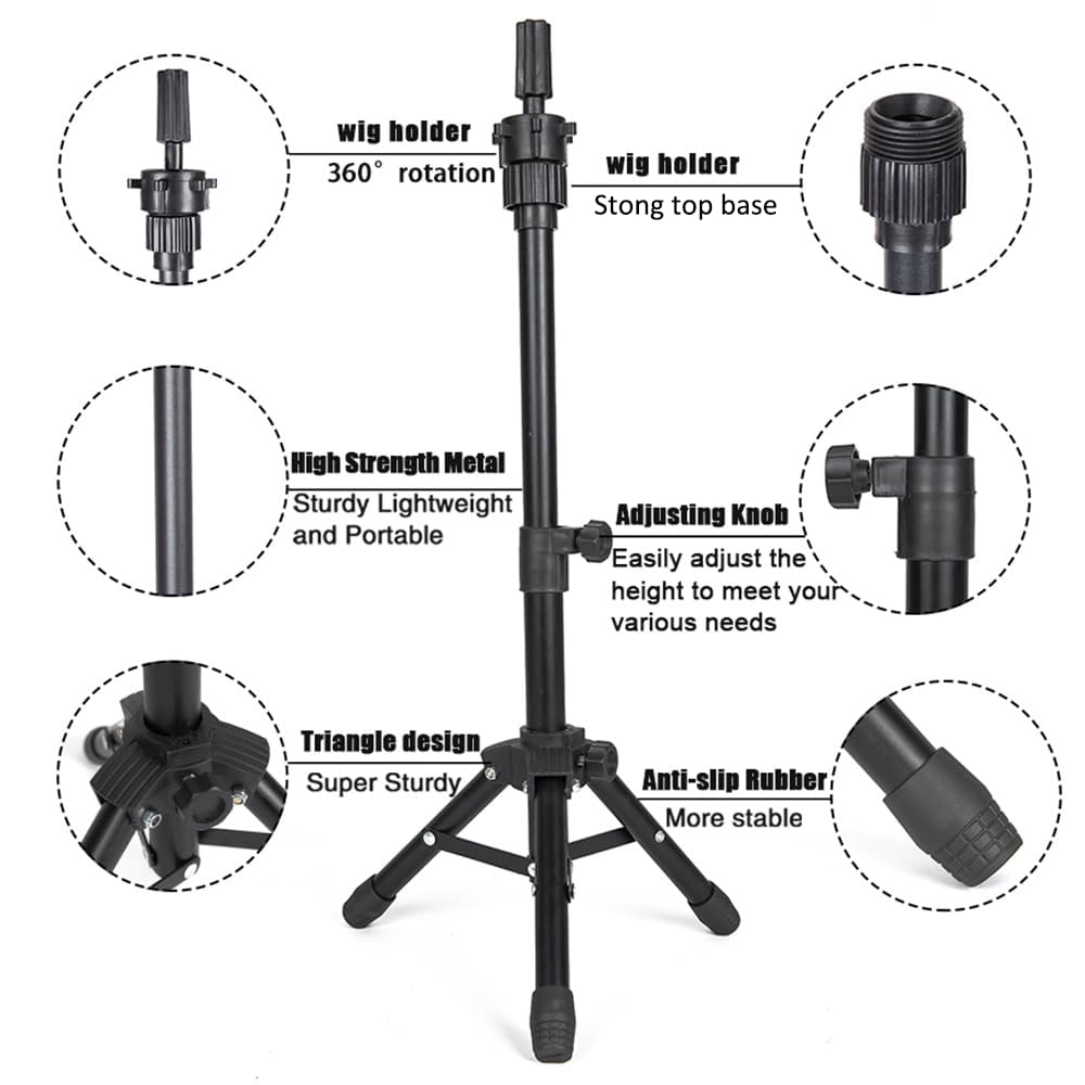 MINI Wig Stand Tripod 25 Inch Adjustable Mannequin Head Stand Wig Head Stand for Training Heads A...