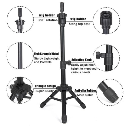 MINI Wig Stand Tripod 25 Inch Adjustable Mannequin Head Stand Wig Head Stand for Training Heads A...
