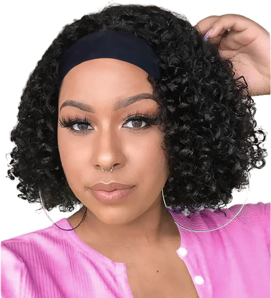 Aiterina Deep Wave Headband Wig 10 Inch Glueless Human Hair Wigs Machine Made No Lace Curly Hair ...