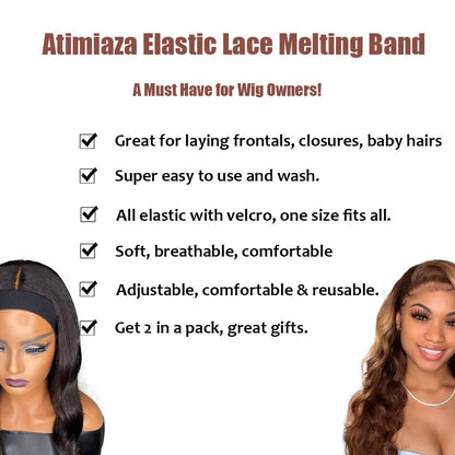 Atimiaza 2 Pcs Elastic Bands for Wig Lace Melting Edge Wrap to Lay Edges Black Pack of 2