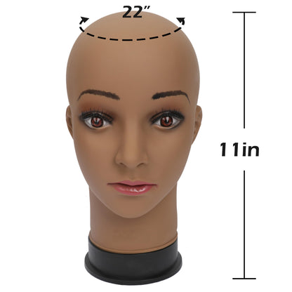 BHD BEAUTY Bald Mannequin Head Brown Female Professional Cosmetology for Wig Making Display wigs ...