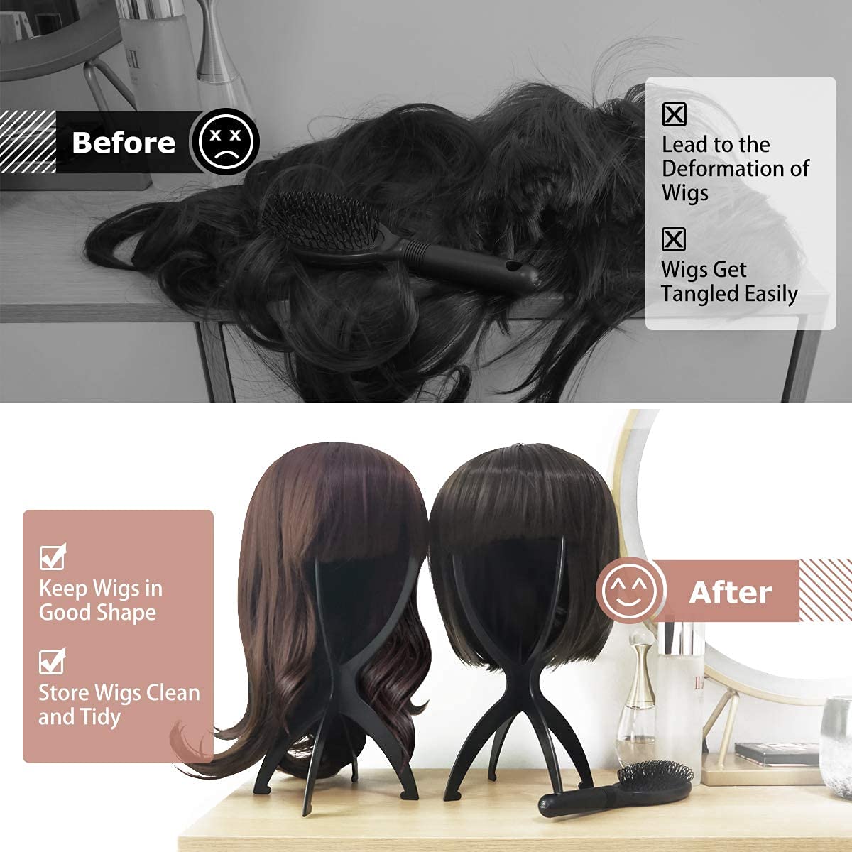 Dreamlover Wig Stand Wig Head Stand Wig Holder for Multiple Wigs Black 3 Pack