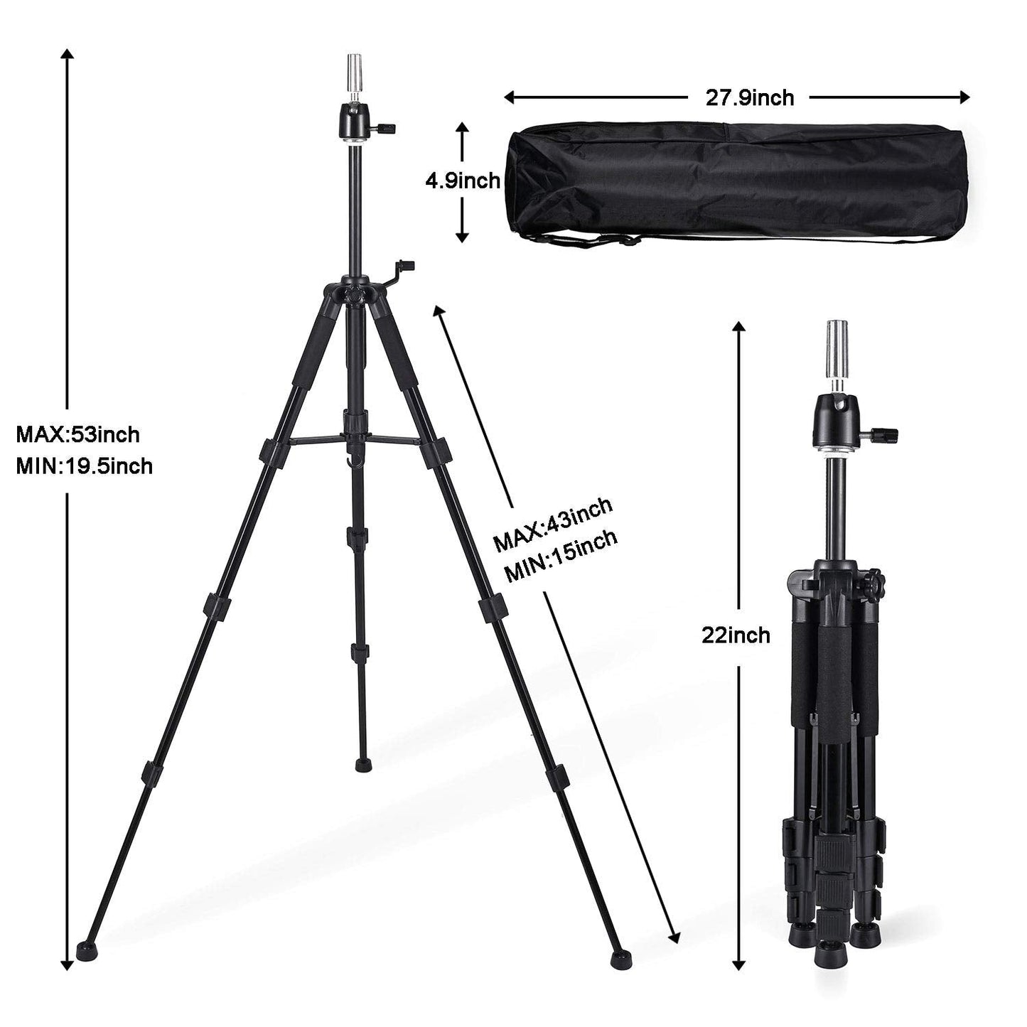 Veloura Wigz Wig Stand Tripod with NonSlip Base Adjustable Mannequin Head Stand with Hook Heavy Du...