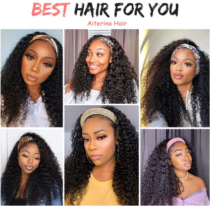 Aiterina Deep Wave Headband Wig 10 Inch Glueless Human Hair Wigs Machine Made No Lace Curly Hair ...