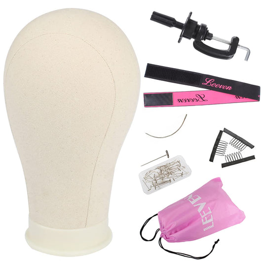 Leeven 21"24" Poly Canvas Block Wig Head Hair practice Manikin Canvas Head for MakingDryingStylin...