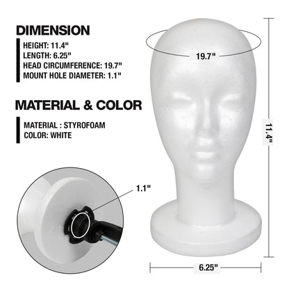 STUDIO LIMITED 114Inch Styrofoam Mannequin Head 2 Pack  White Foam Wig Stand for Wigs Hats Masks ...