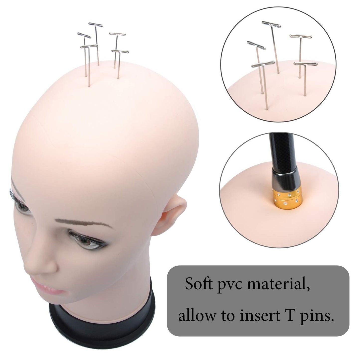 BHD BEAUTY Bald Mannequin Head Beige Female Professional Cosmetology for Wig Making Display wigs ...