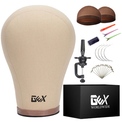 GEX 20"24" Cork Canvas Block Head Mannequin Head Wig Display Styling Head With Mount Hole Light B...